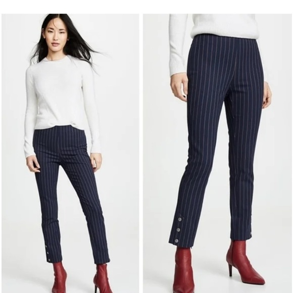 Rag & Bone Navy “Simone” Snap Ankle Pants With Red/White Pinstripes Size 2 EUC - Picture 1 of 13